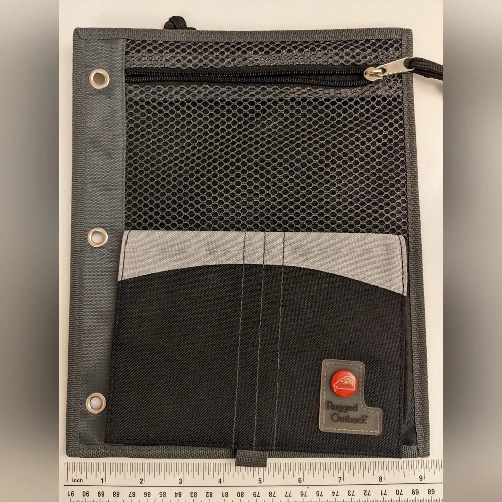 Vtg Rugged Outback 3 Ring Binder, zip pouches w covered id, Mead 5 Star Pockets